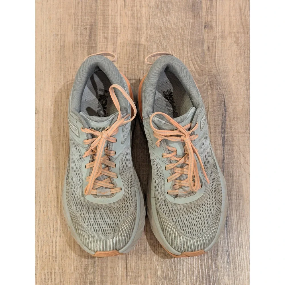 Hoka One One Bondi 7 Womens 9.5 Gray Orange Max Cushion Running Shoes 1110519